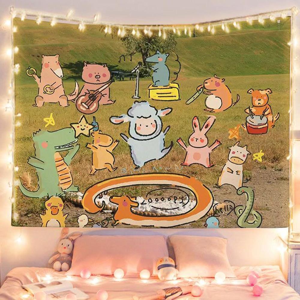 Graffiti Cute Little Animals Tapestry Wall Hanging Cloth for Dormitory Restaurant Rental House Bedroom Decor New Style