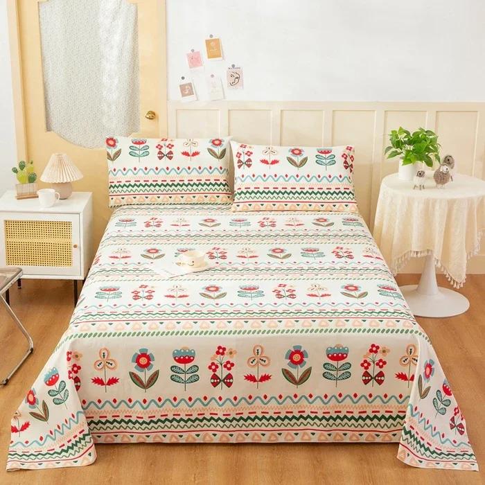 Creative Ethnic Flower Bed Sheet Set 3Pcs Cotton Thickened Bed Sheets Pillowcases Luxury Nordic Queen King Size Bedding Set