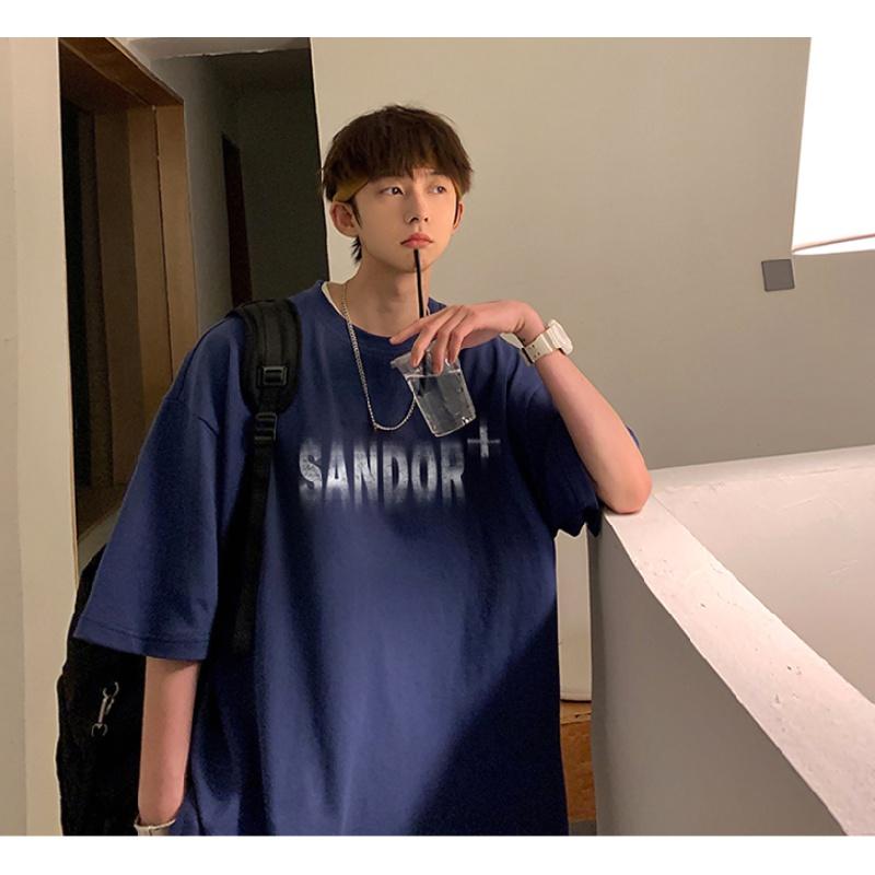 

Мужские футболки с коротким рукавом с буквенным графическим принтом и половиной рукава Футболка-пуловер Повседневная футболка Мужская повседневная футболка с круглым вырезом в стиле ретро 5XL синий