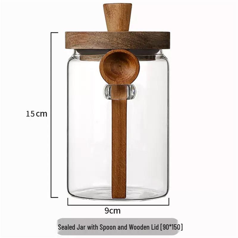 High Borosilicate Glass Storage Jar with Lid and Spoon for Grains, Cereals, Coffee, and Tea