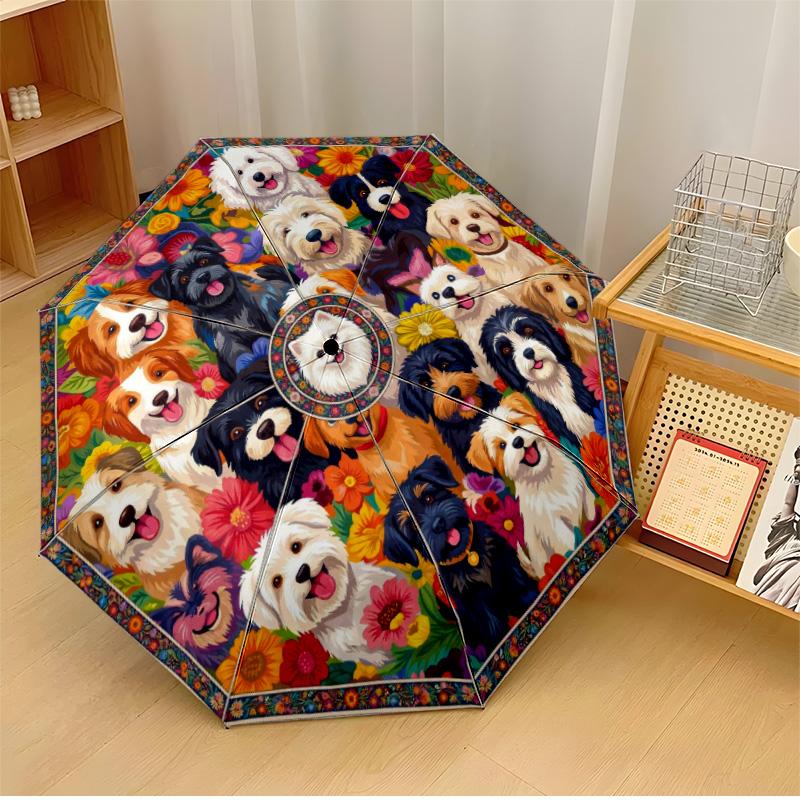 

Dog Breeds in Circular Pattern Printed umbrella windproof folding umbrella portable sun and rain umbrella suitable for gifting