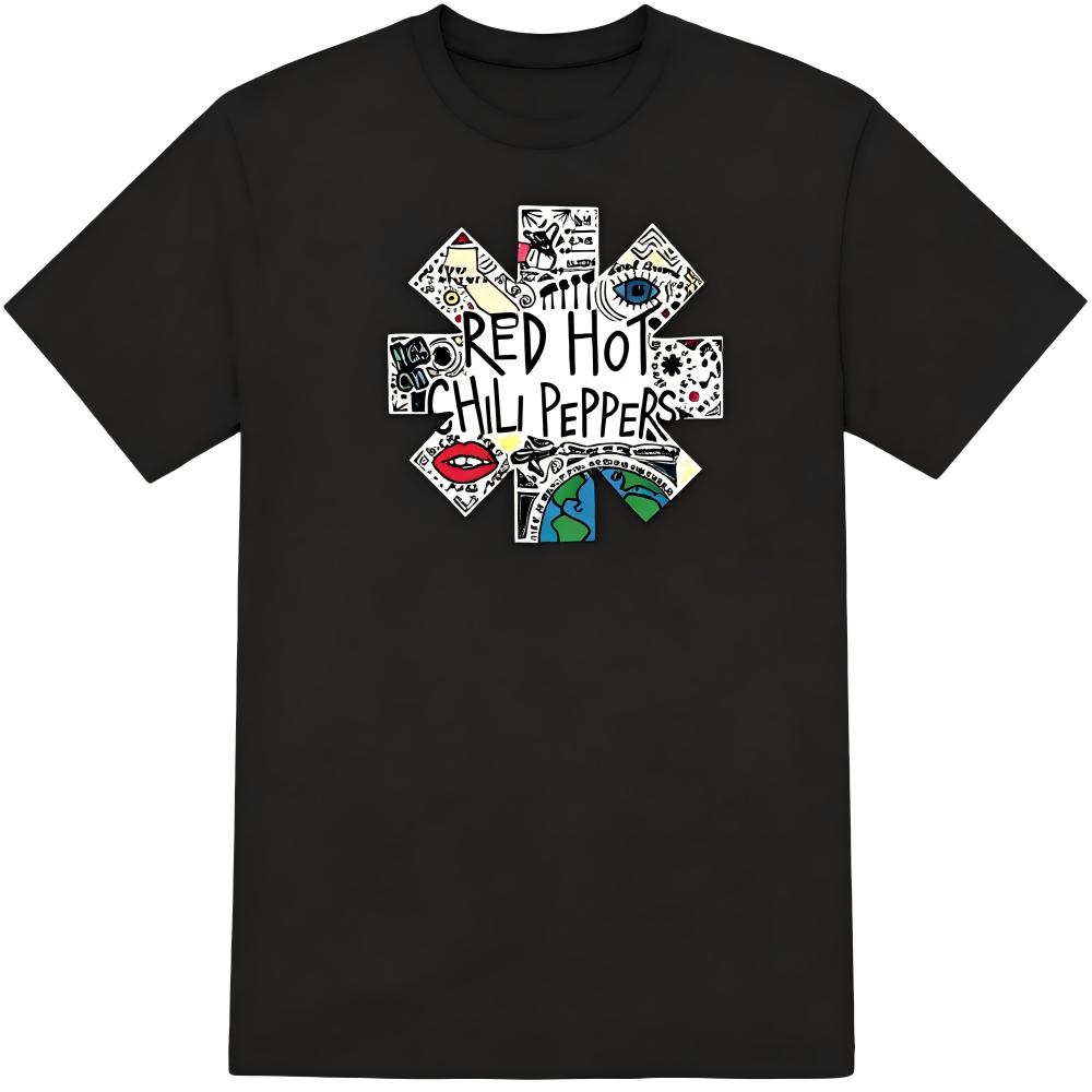 -Red Hot Chili Peppers Doodle Logo Black T-Shirt