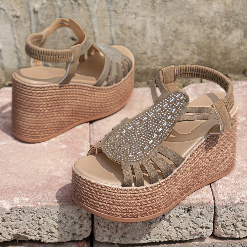 Fashion Aphixta Platform Sandals Super High Wedge Heel Woman Sandals Crystal Upper Women Summer Shoes Chunky Heel Sandals Big Size 43