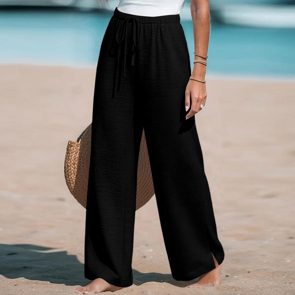 Women's Loose-fitting, -color, Straight-leg Casual Pants With Drawstring And Pockets.