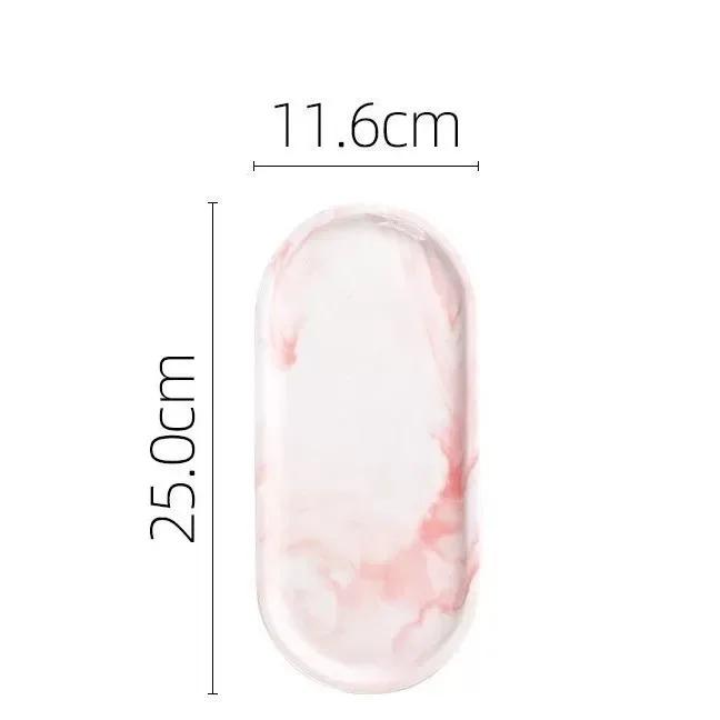 Nordic Creative White Marble Ceramic Jewelry Storage Tray Oval Ellipse Fruit Tray Decorative Plate Food Dessert Dish Tableware