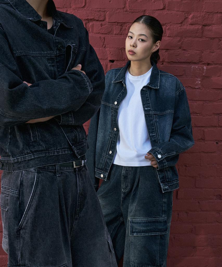 PROJECT3 Washed Denim Trucker Jacket [Dark Blue]_Tj0913