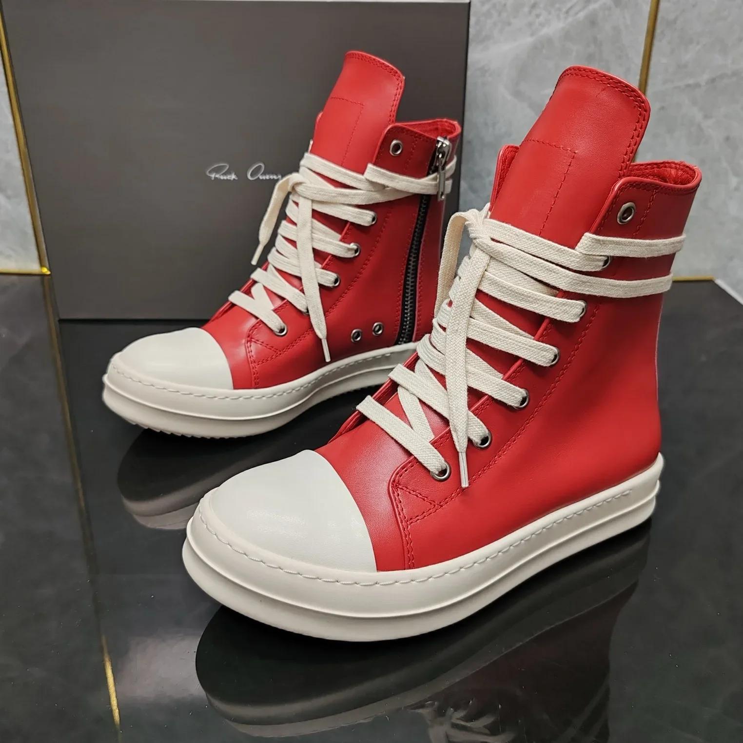 

Высококачественные ботинки на толстой подошве ow-ens Classic Red Ribbon хайтопы Ботинки из кожи высшего качества Ветер Харадзюку Уличная мода Парная обувь 45 красный