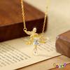 S925 Sterling Silver Natural Stone Fan Butterfly Love Fringed Necklace Women's Light Luxury High-end Collarbone Chain Fashion Retro Jewelry Gift