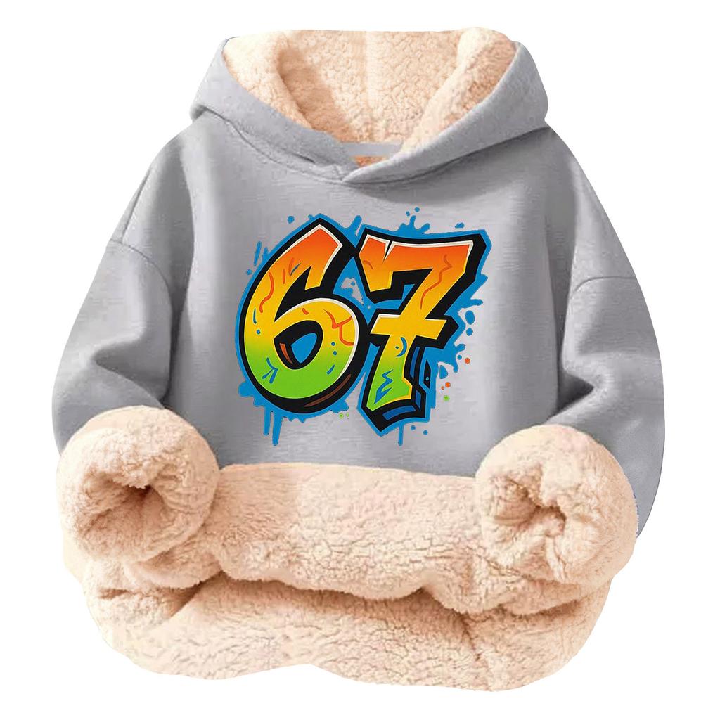 Kinder Modischer Druck Lässiger Fleece Kapuzenpullover Locker geschnitten ohne Taschen