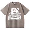 Retro Vasket Vintage T-skjorte E30 Bil 100% Bomull T-skjorte Fleece Tykk Varm Dame Herre Hip Hop Trykket Rund hals T-skjorte