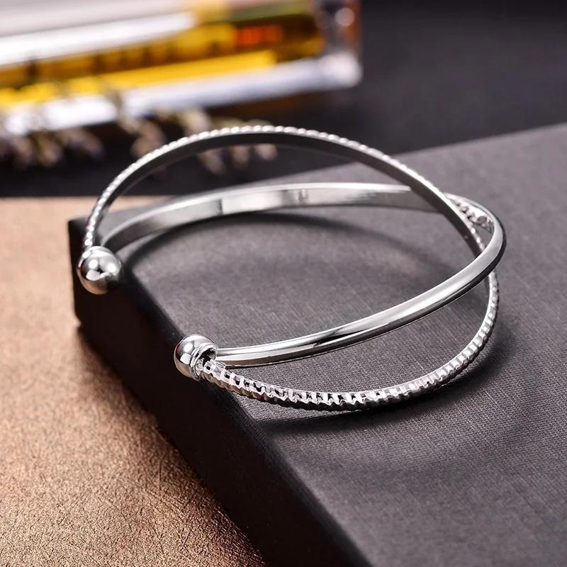 Fashion Cuff Bracelet Bangles Rose Gold/ Silver Color Double Layered Jewelry Fashion