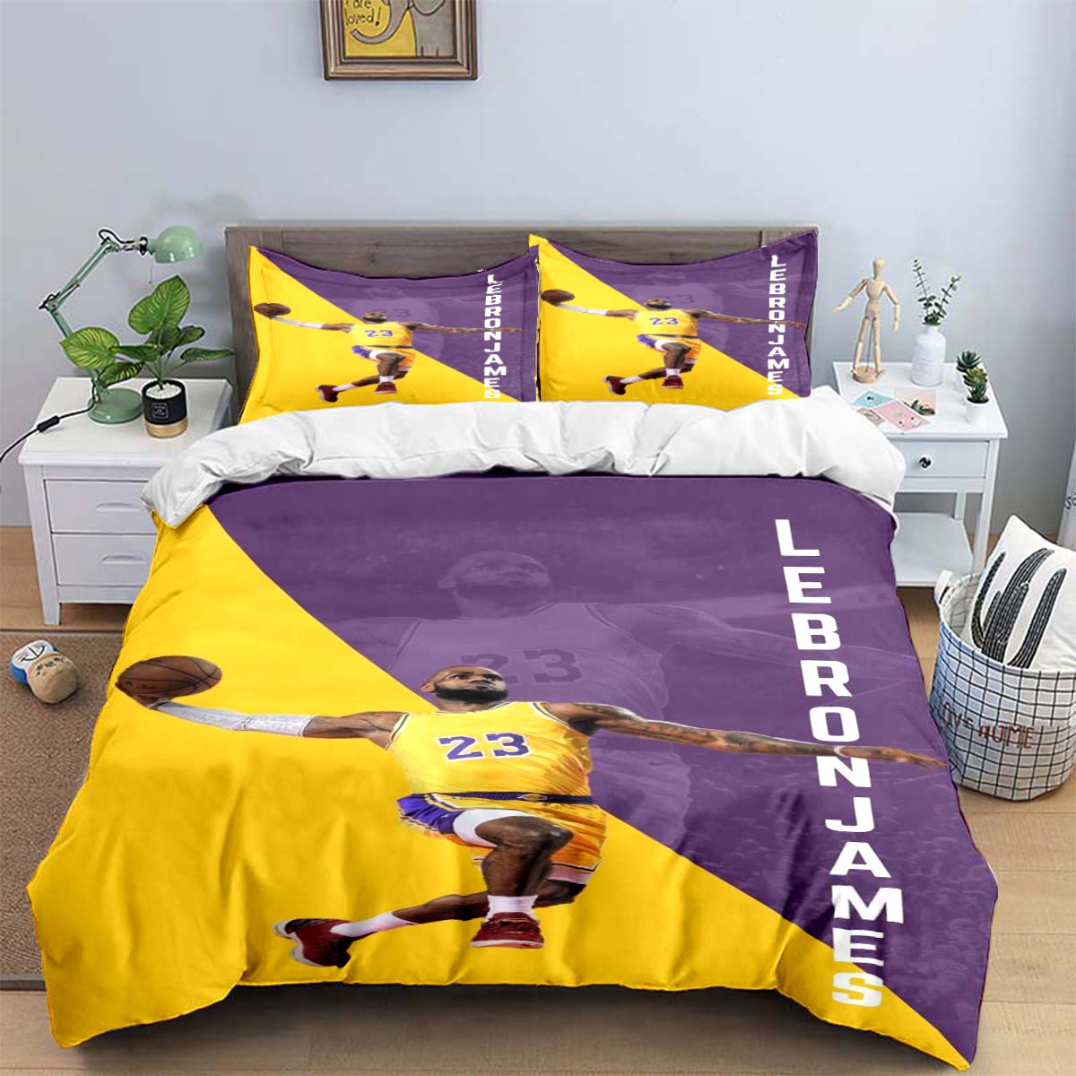 

Fashion Basketbal Star A-LeBron J-James Printing Beding Set Soft Duvet Cover Warm Comforter Bed Youth Children Kids Girl Young Boys Birthday Gift 120*200cm Single