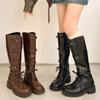 Mid Heels Women Knee High Boots Designer Chunky Heeled Shoes Fashion Pumps  Winter New Casual Woman Motorcycle Long Botas