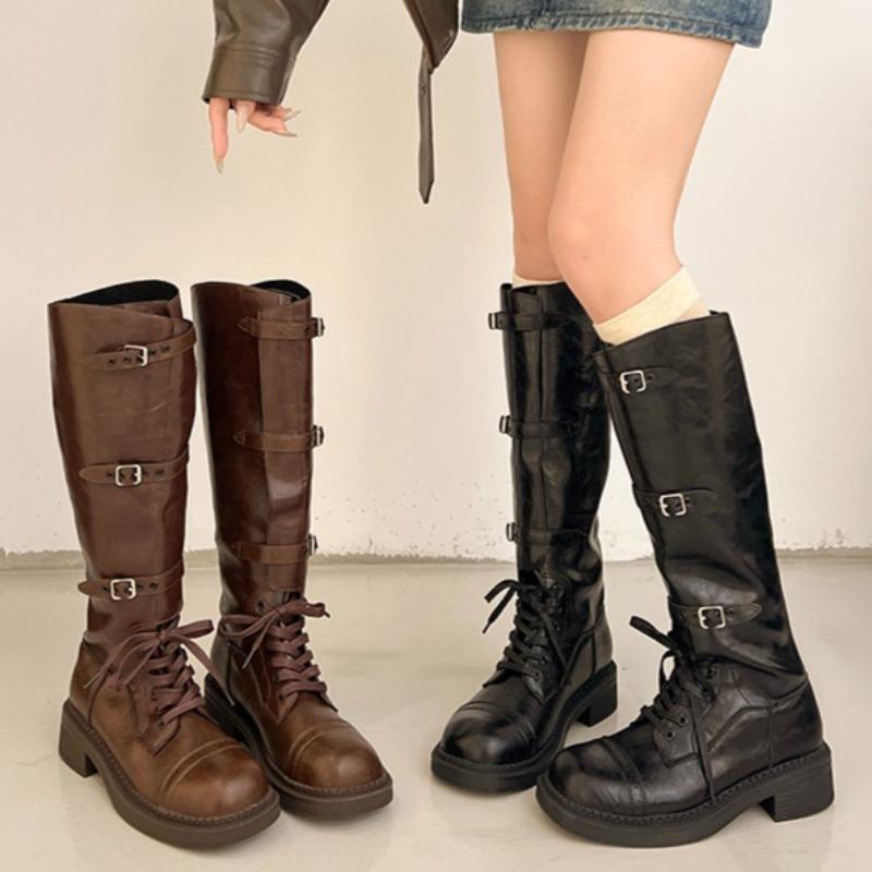 Mid Heels Women Knee High Boots Designer Chunky Heeled Shoes Fashion Pumps  Winter New Casual Woman Motorcycle Long Botas