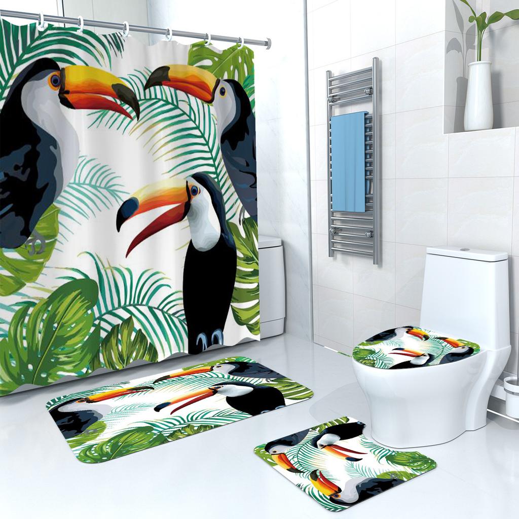 Shower Curtain Digital Printing Shower Curtain Landscape Bird Polyester Bathroom Partition Curtain Bathroom Four-Piece Set