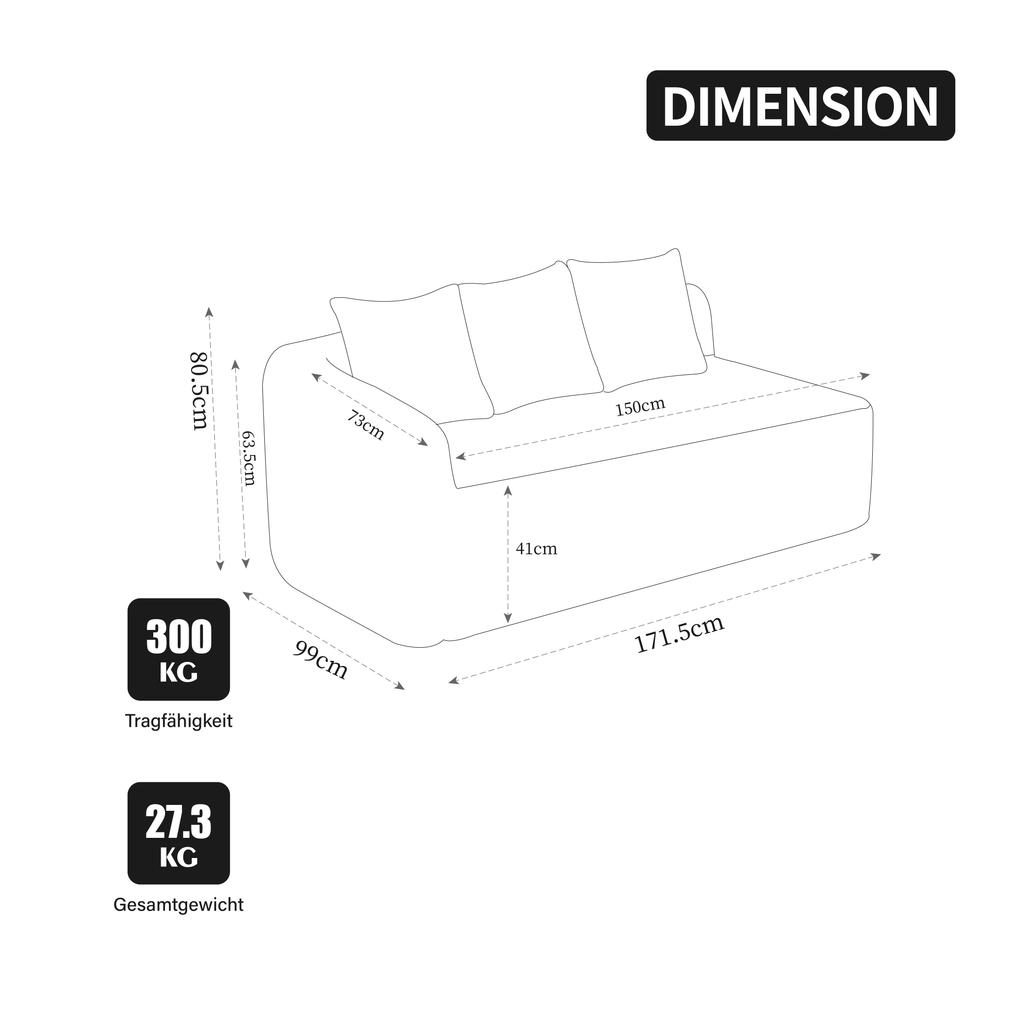 Modular Compression Sofa Made of Chenille Fabric, Filled with 30D High-elastic Foam. Easy To Move and with Non-slip Floor, Ideal for Living room.Gray