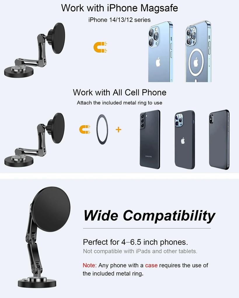 Magnetic Car Phone Holder Stand Dashborad Alloy Foldable Magnet Car Mount Smartphone Mobile Bracket For iPhone 16 Samsung Xiaomi