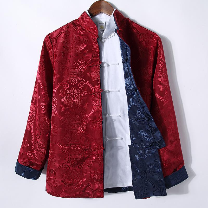 Men's Double-Sided Tang Suit Jacket – Spring/Autumn Ethnic Style with Frog Buttons and Stand Collar