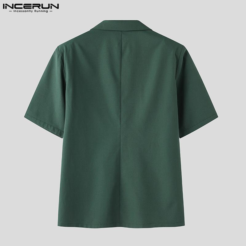 INCERUN Summer 2PCS Men Lapel Short Sleeve Shirts Long Suits Trousers Sets