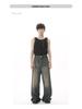 2024 Unisex Retro Hong Kong Style Wide-Leg Jeans - Blue, All-Season
