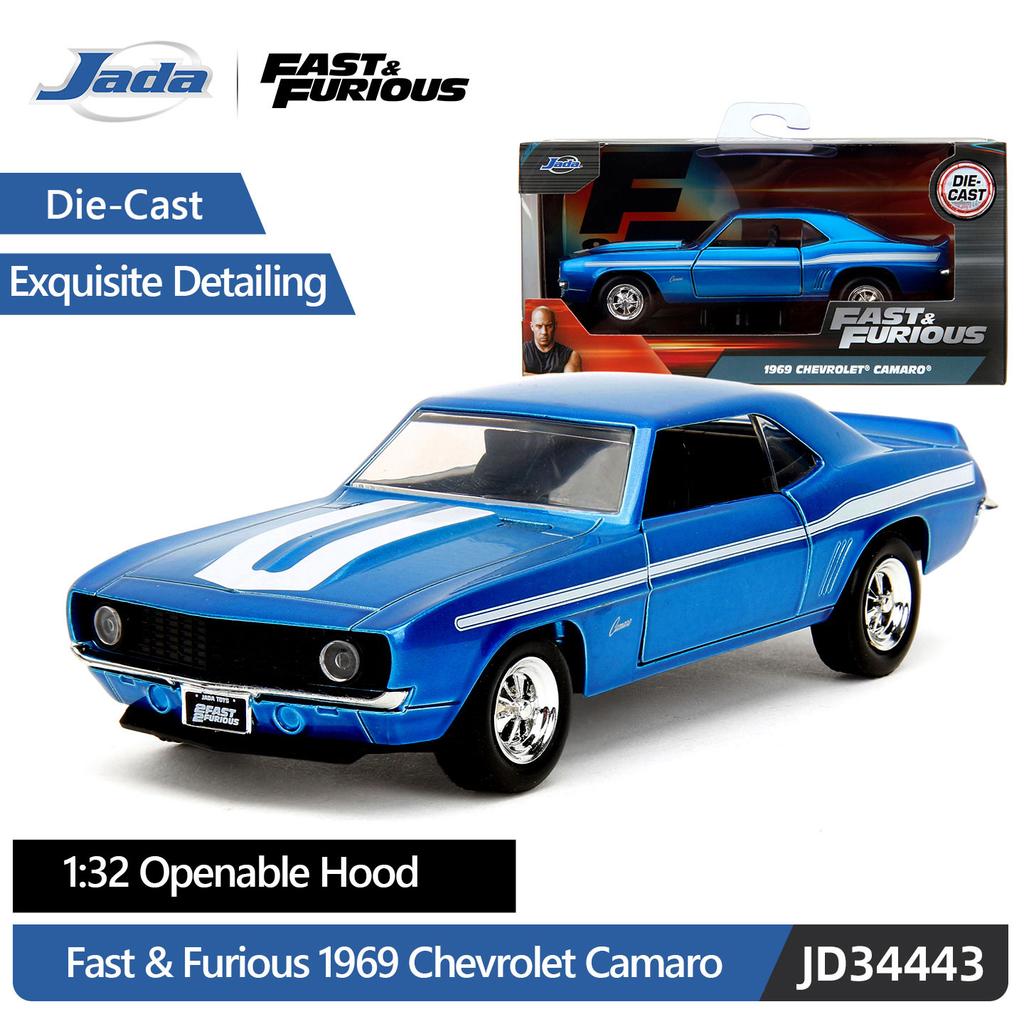 JADA Toys Diecast Car 1:32 FF 1969 Chevrolet Camaro-Free Rolling Candy 3005C Blue Window Box With J Hook Fast & Furious JD34443