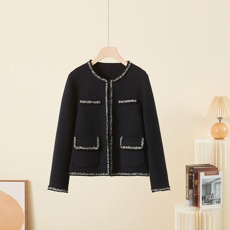 Wool Cashmere Woven Belt Temperament Double-sided Nylon Coat Temperament Jacket Thin Commuting Style