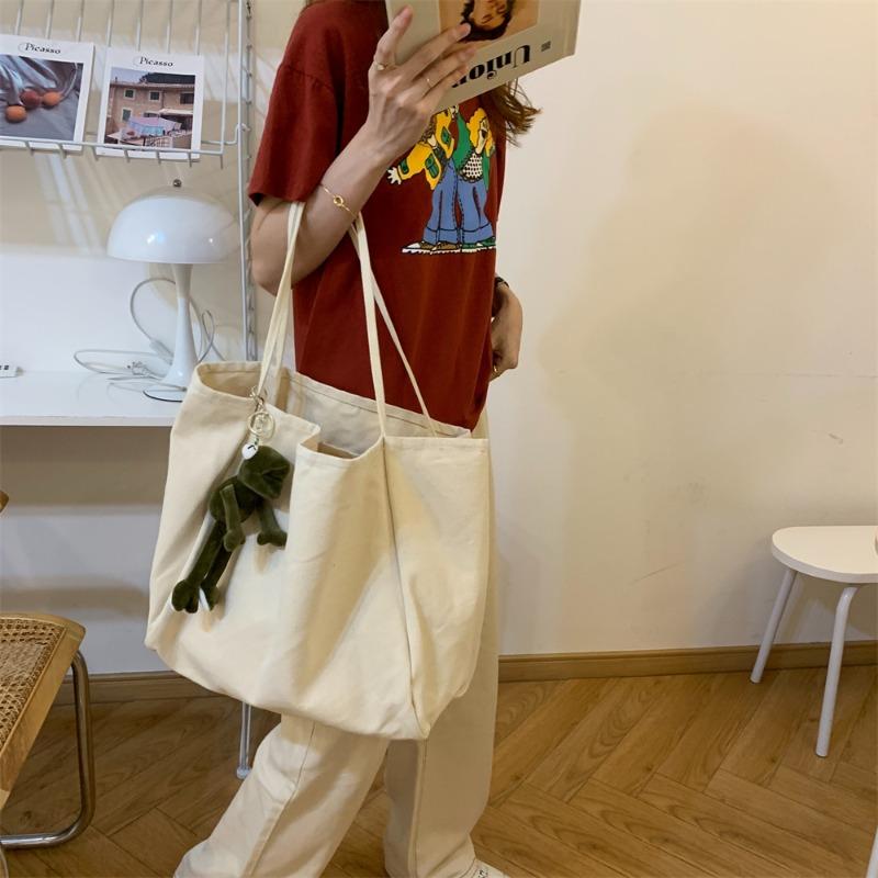 4 Dual-purpose Solid Color Large-capacity Tote Bag Retro Canvas Bag Going Out Handbag Student Shoulder Schoolbag