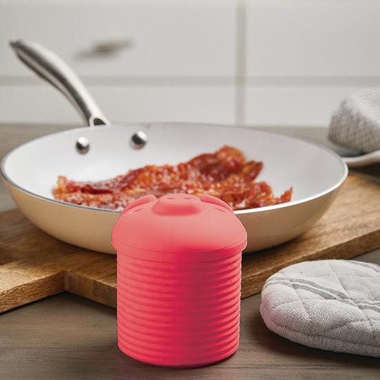 Silikonbaconfettbehållare med värmebeständigt silikonfilter Grisformad fettbehållare 2 koppars kapacitet Säker förvaringsburk för matlagningsfett Och