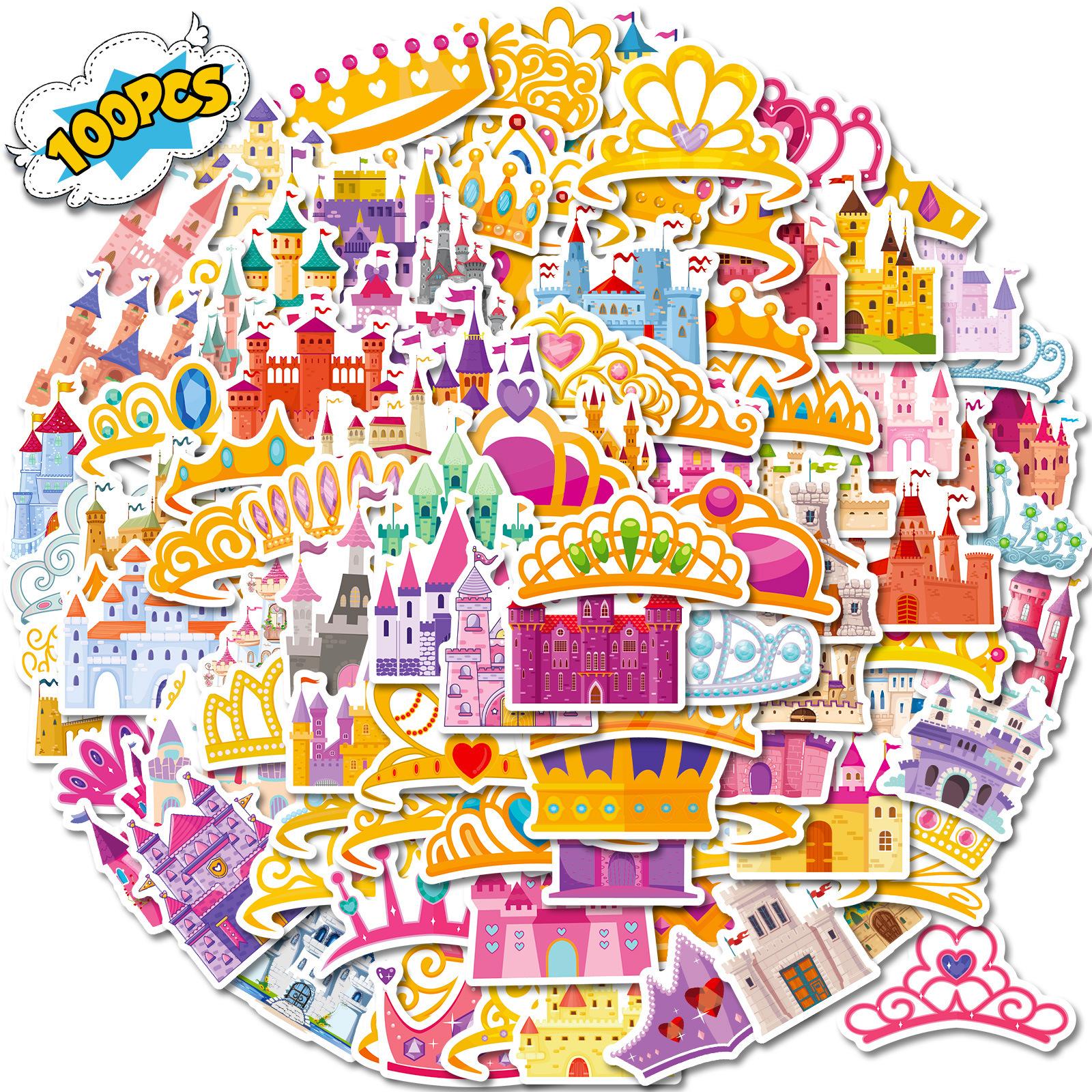 

100 Fairy Tale Crown Castle Series Waterproof Stickers Children s Reward Stickers Mobile Phone Case Children s Toy Decoration