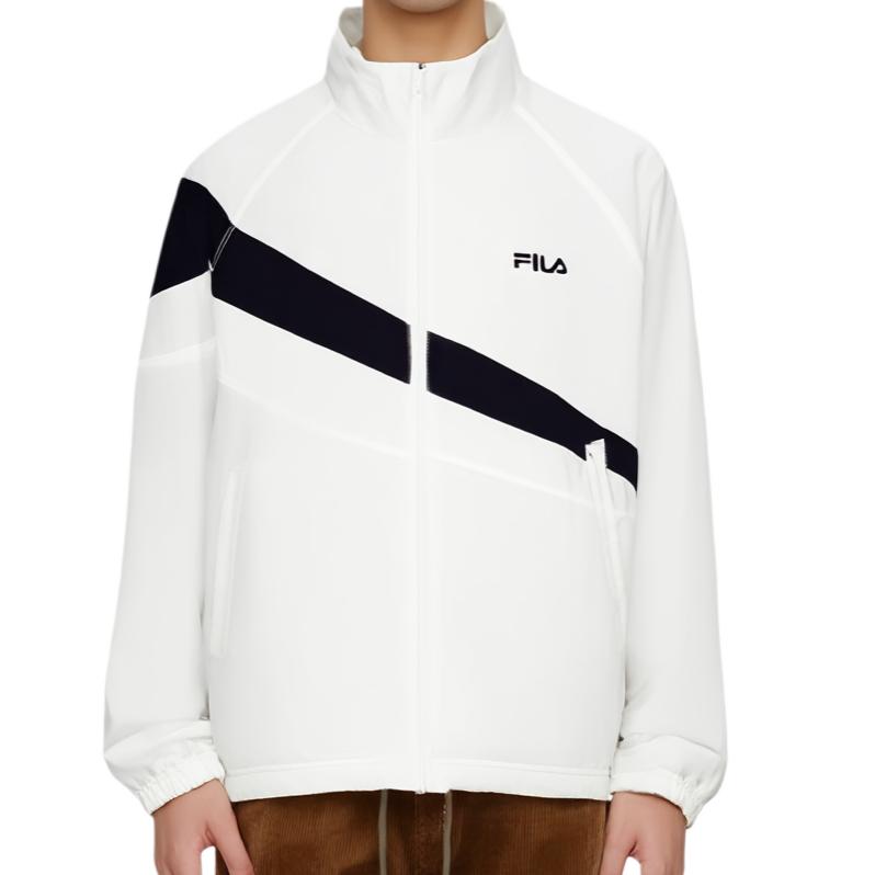 Fila Casual Color Block Retro Stand Collar Loose Versatile Jacket Men Jacket Cloud-Mushroom-White F71M429707F-WT
