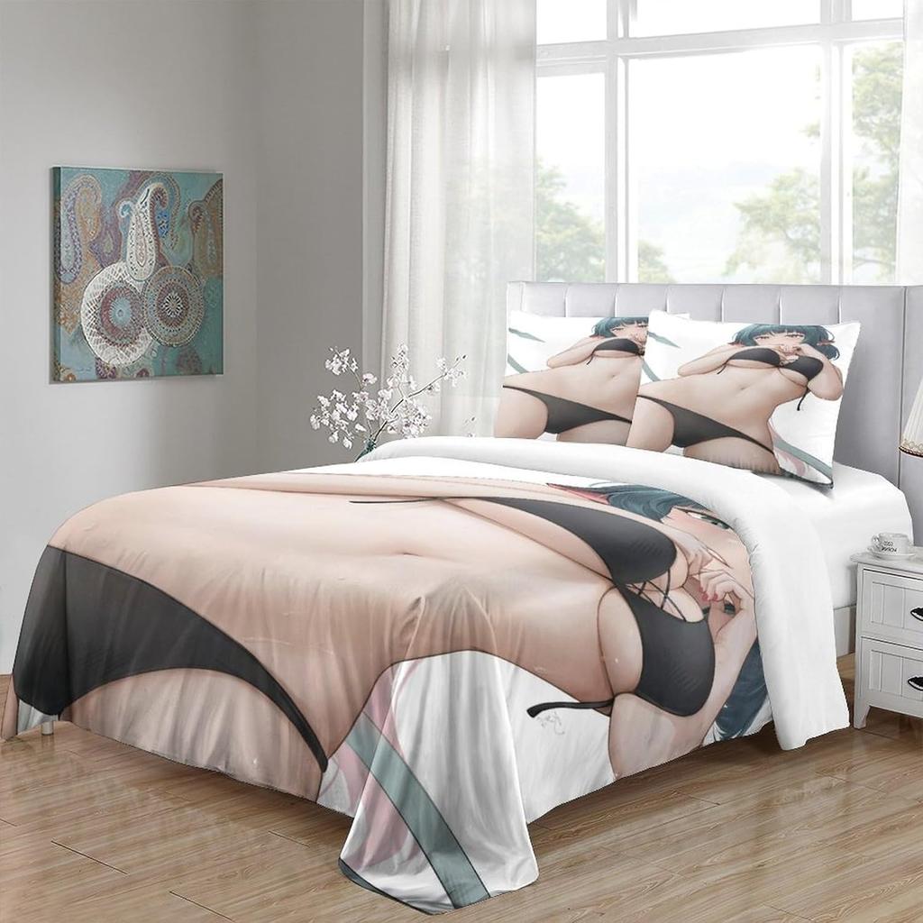 Full and sexy girl boy children's down duvet cover bedding set 3D printed anime girl bed super soft ultra-fine fiber and pillowc