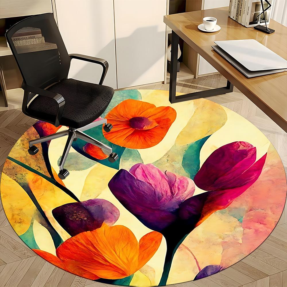 1pc Floral Abstract Office Round Area Rug, Indoor Mat Suitable ForOffice, Under Office Chairs Bedroom Living Room Home Decor, Room Decot050