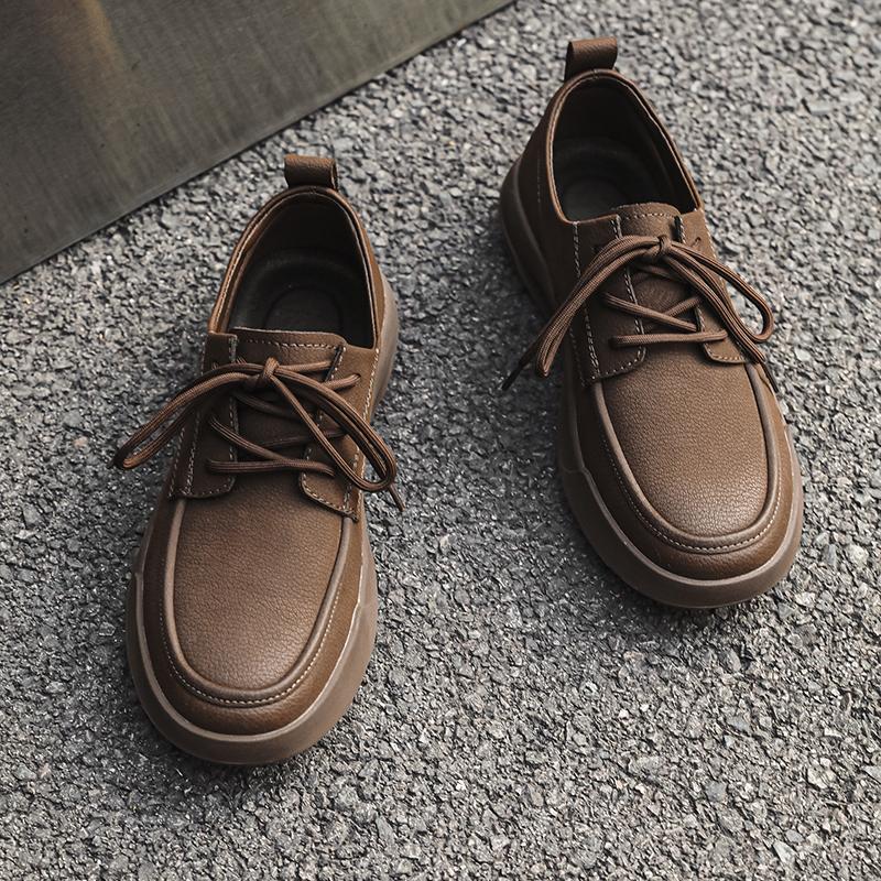 Hot Sale Men Casual Leather Business Shoes Thick Bottom Antiskid Walking Shoe Outdoor Lightweight Lace-Up Office Loafers