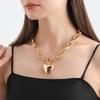 Chunky O-Chain Heart Pendant Necklace: European & American Cool Style with Exaggerated Hollow Peach Heart Design