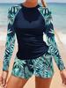Long-Sleeve European & American Digital Print Conservative Women's Bikini Swimsuit