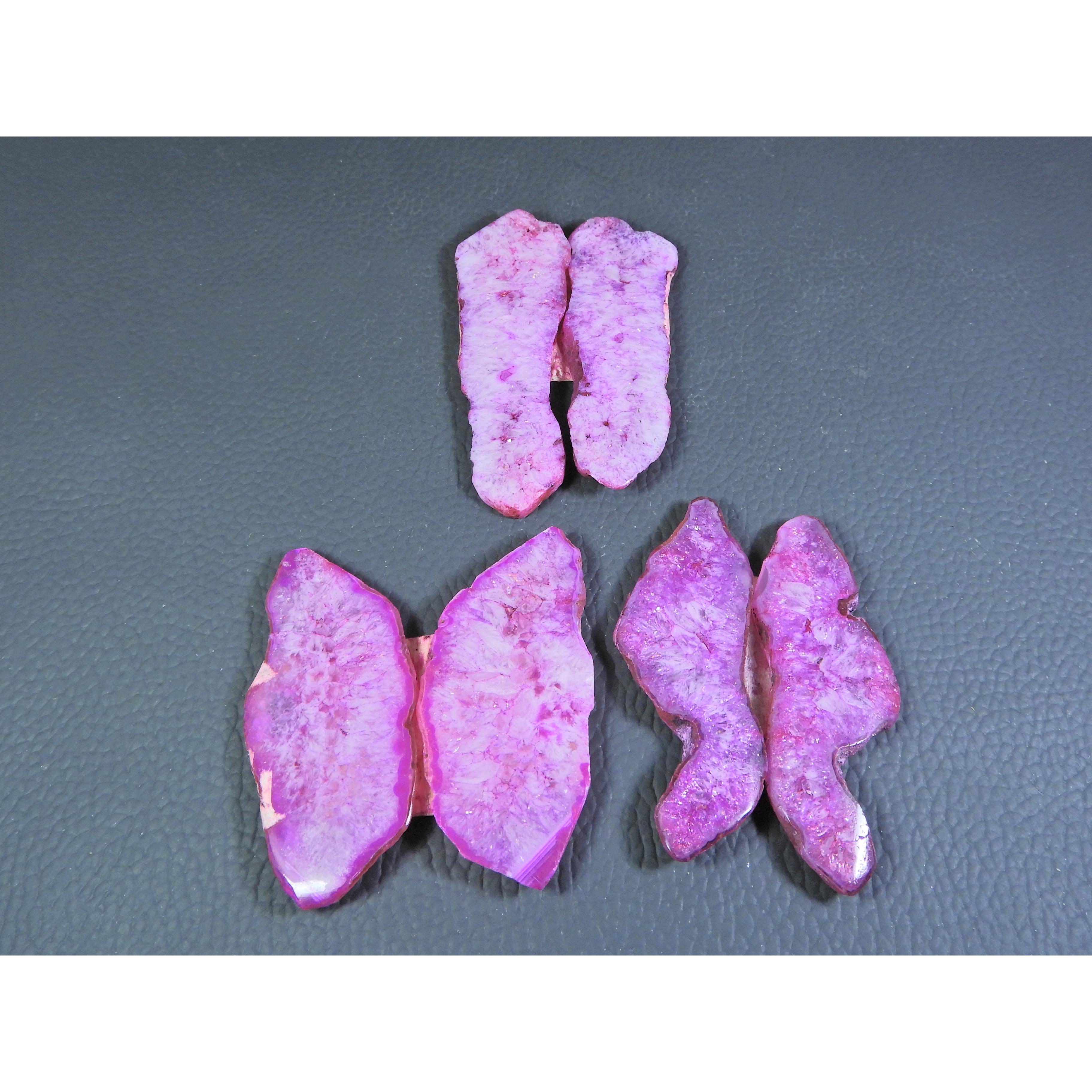 

Dyed Slice Druzy Agate Matched pair Cabochon Loose Gemstone 3Pair Lot 251Cts A-721