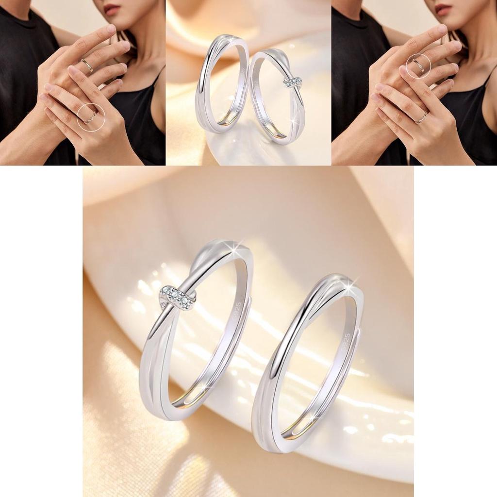 Trendy Geometric Couple Rings Adjustable Open Design Simple And Personalized