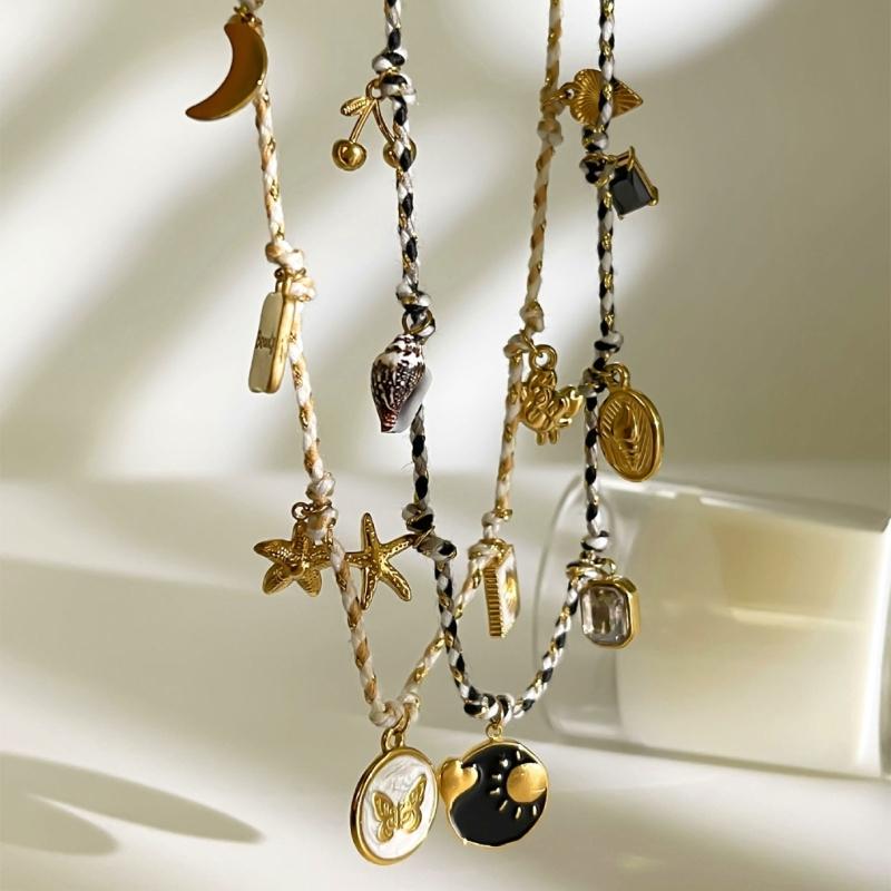 Summer Stainless Steel Necklace Sea Themed Starfish and Heart Charm Drop Oil Neckwear Enamel Jewelry Accessory