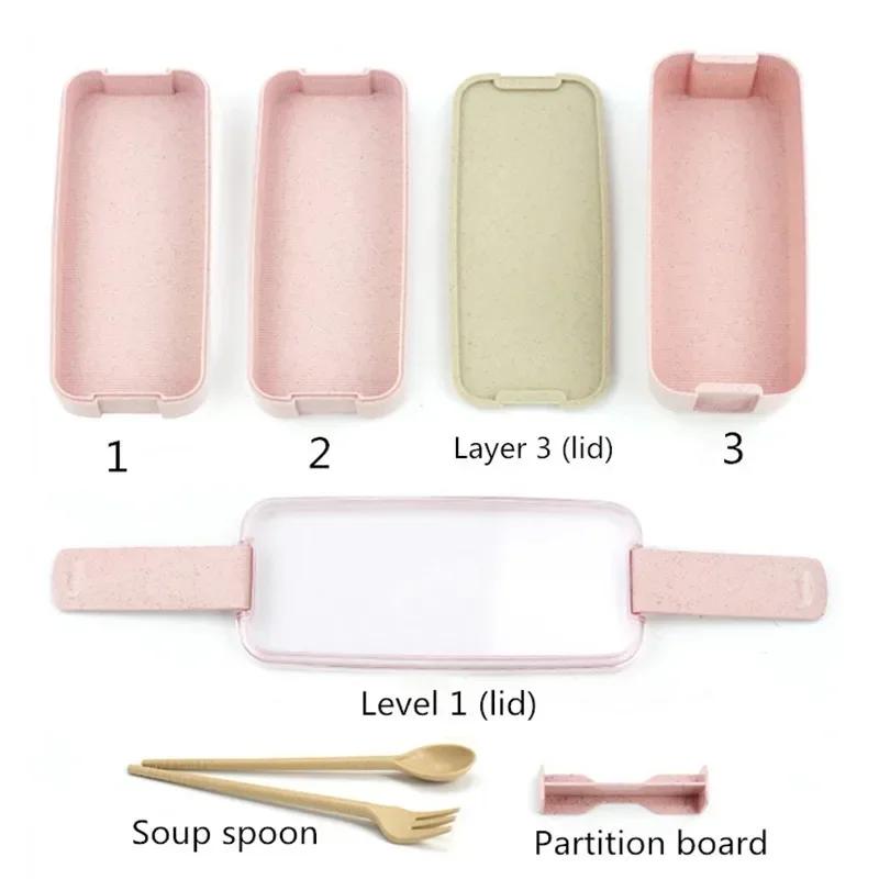 Umweltfreundliches Weizenstroh-Material 3 Schichten 600ml Suppenbox 900ml Lunchbox Bento Lebensmittelbehälter Mikrowellengeeignetes Geschirr Lunchbox