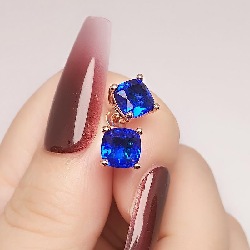 2025 Eingesetzter Saphir Set Ring, Feminines Temperament, Roségold, Tiefblau, Hochwertige Halskette, Ohrringe
