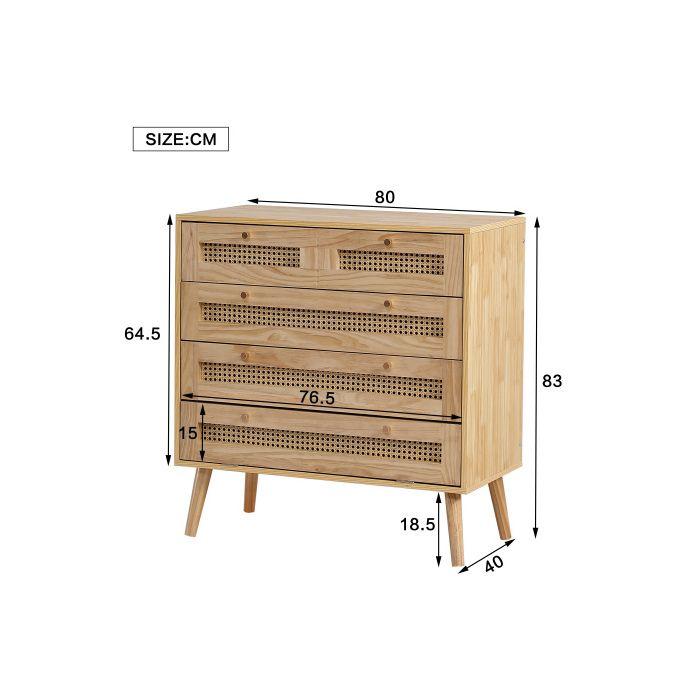 Armoire - MUVOE - 3 Tiroirs - Rotin - Bois Aggloméré - Poignées Dorées