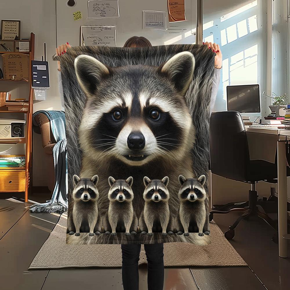 1Pc Raccoons and Sloth Print Flannel Blanket, High quality Comfortable for All Seasons, Home Decor, Warmth and Comfort, Perfect for Gifts