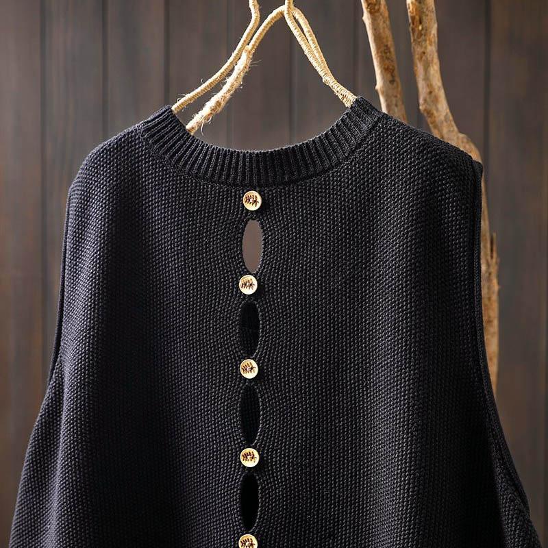 Vestă Tricotată Femei Largă Mărime Mare Casual Versatilă Fără Mâneci cu Nasturi la Spate