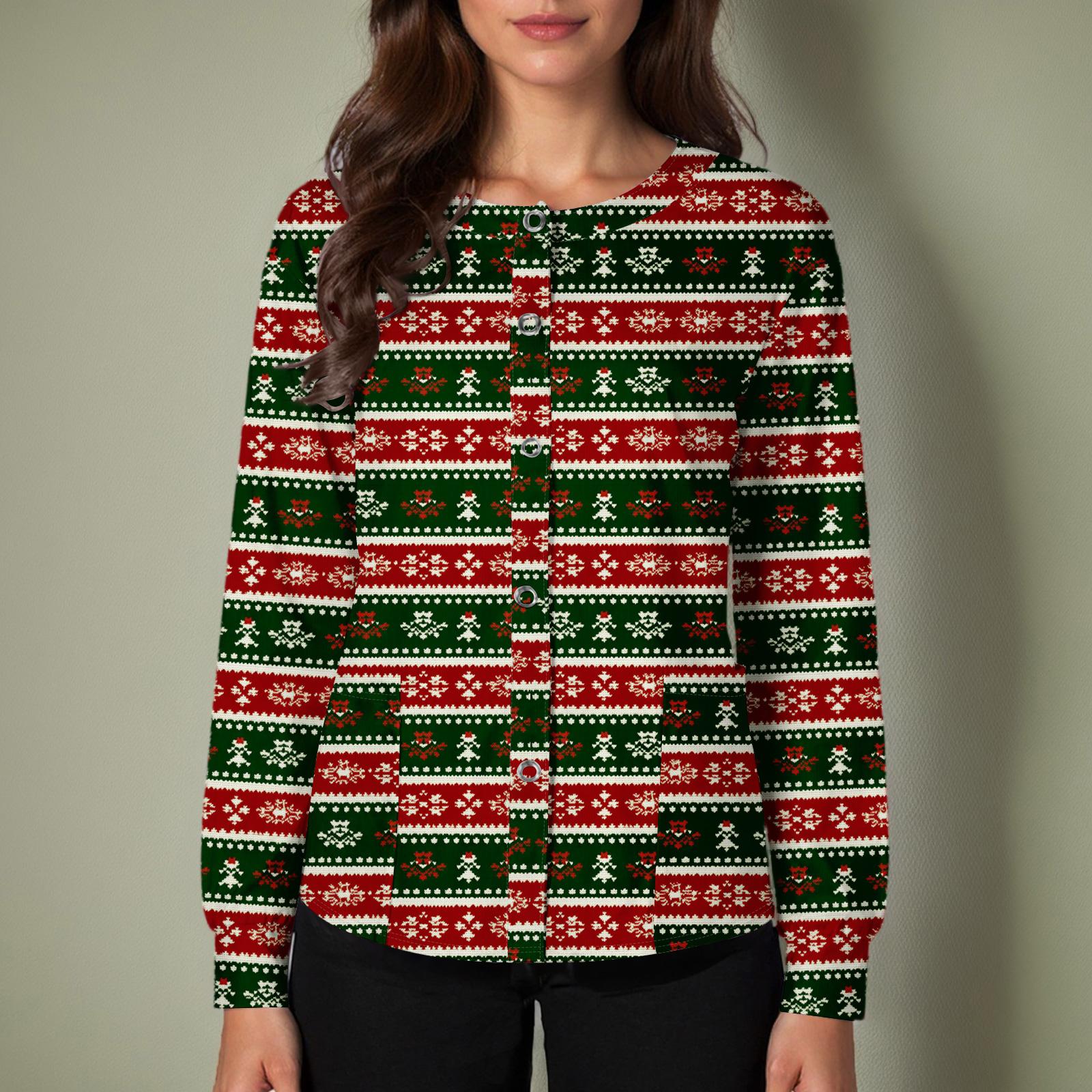 

Женский повседневный однобортный однобортный защитная одежда с рождественским принтом и длинными рукавами, кардиган, топ XXL