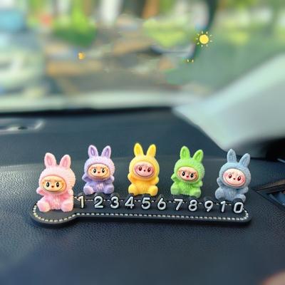 Labubu Temporary Parking Phone Sign Cute Labubu Car Moving Phone Sign Car Interior Decoration Ornament