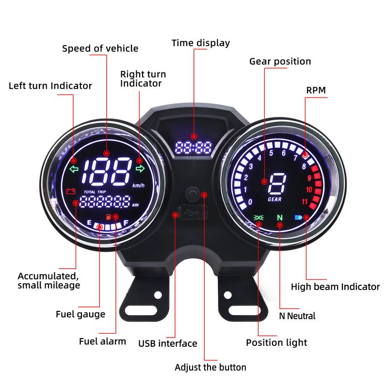 Motorcycle LCD Speedometer Digital Meter Board Tachometer Waterproof trument Cluster Indicator Voltage For Suzuki GN125