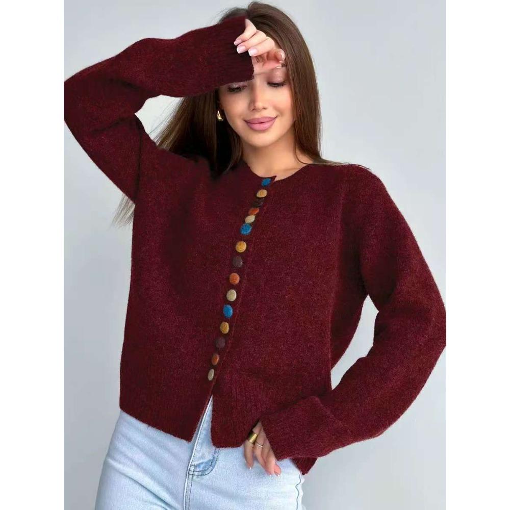 

Новый вязаный кардиган на пуговицах нового цвета для осени и зимы, новое свободное и повседневное пальто-свитер для женщин one size бордовый