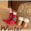 Christmas Coral Velvet Stocking Elk Santa Claus Striped Christmas Tree Snowflakes Socks Women Winter Autumn Home Floor Socks