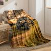 An off-road vehicle on a dirt path under a dramatic cloudy sunset. for all seasons blanket lunch break throw gift