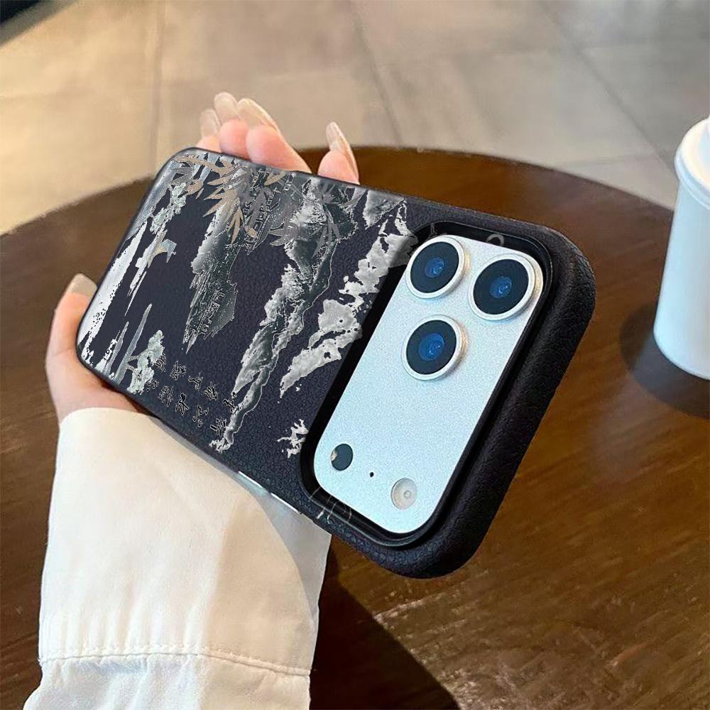 Chinese Style Poetry Pattern Phone Case For iPhone 17 16 15 14 13 12 11 Pro Max Plus 17 Air XS Max X XR Lychee Texture Cover